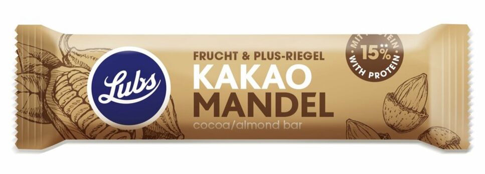Lubs Fruchtriegel Frucht & Plus Kakao Mandel - Protein Bar glutenfrei 38g